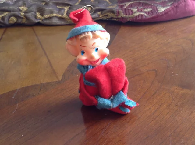 Vintage Christmas Pixie Elf Doll Knee Hugger Red pants/hat/shirt, green scarf #3