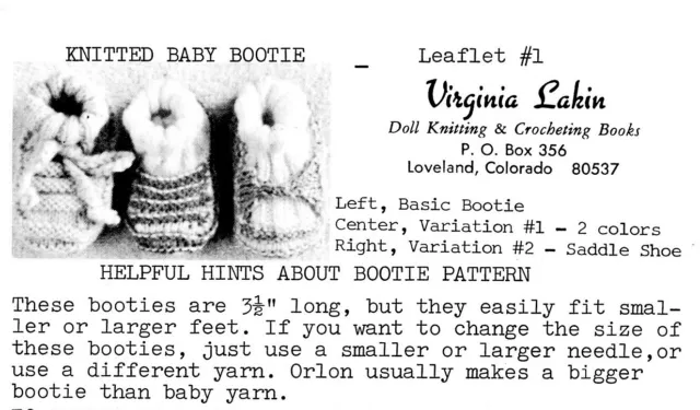 DOLL BABY BOOTIES, Basic, 2-Color or Saddle Shoe Bootie KNIT Pattern Vintage 60s