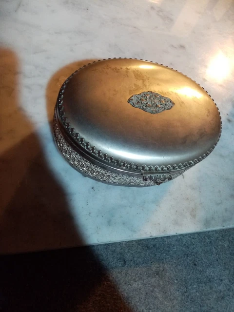 Cofanetto Portagioie In Metallo Vintage Argentato  -  Anni '50