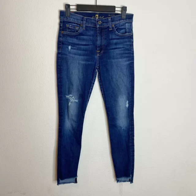 7 For All Mankind the ankle skinny distressed denim jeans size 27