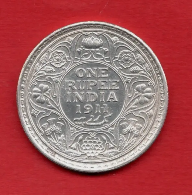 1911 Indian One Rupee Coin. King George V. India, 0.917 Silver. Extremely Fine.