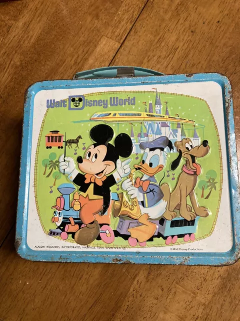 VINTAGE ALLADIN 1970s WALT DISNEY WORLD METAL LUNCH BOX NO THERMOS MICKEY MOUSE