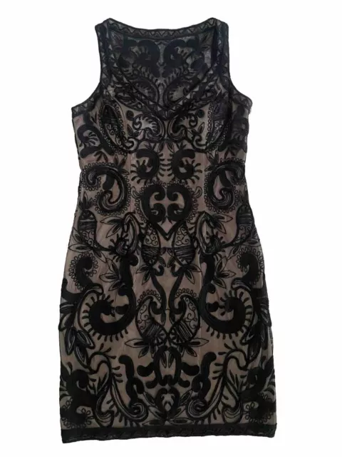 Sue Wong Nocturne Dress Black & Nude Embroidered Lace Overlay Sleeveless Size 12