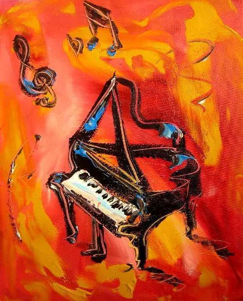 MUSIC Jazz PIANO  Mark Kazav  Abstract Modern CANVAS Original Oil Painting YRTH