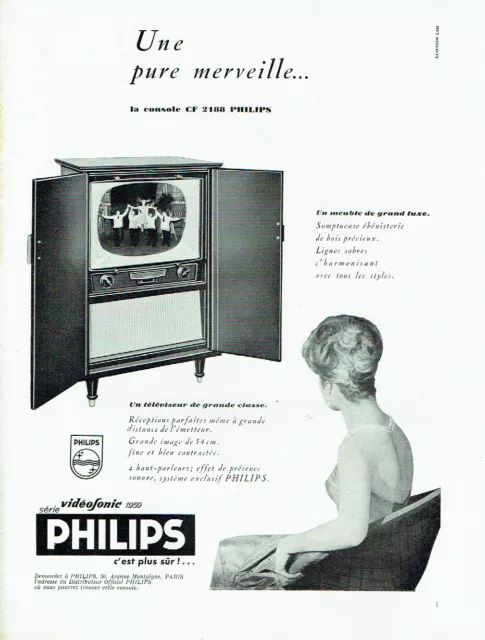 publicité Advertising 0821 1959  Philips  téléviseur Vidéofonic  console grande
