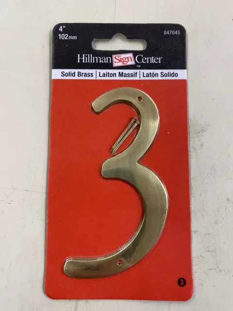 NUEVO Hillman Sign Center 847045 Latón Sólido 4" Casa Dirección Número 3