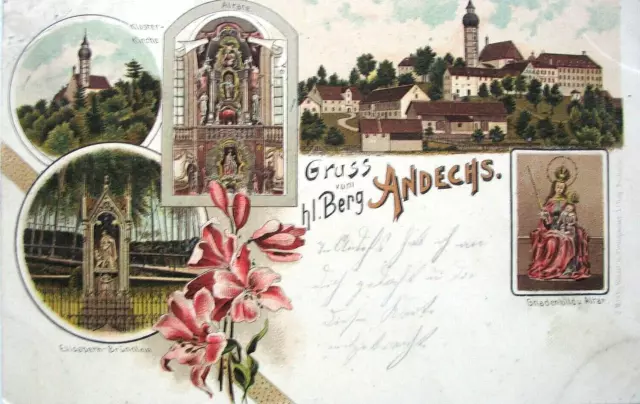 Ak Gruss vom hl. Berg Andechs Kloster Starnberg 1901 - LITHO -