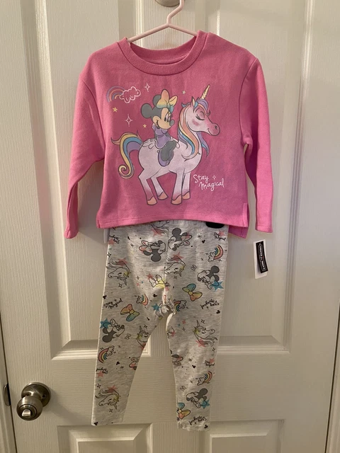 Disney Minnie Mouse Rainbow Unicorn Sweatshirt and Leggings 2-Pc Set Size 2T NWT