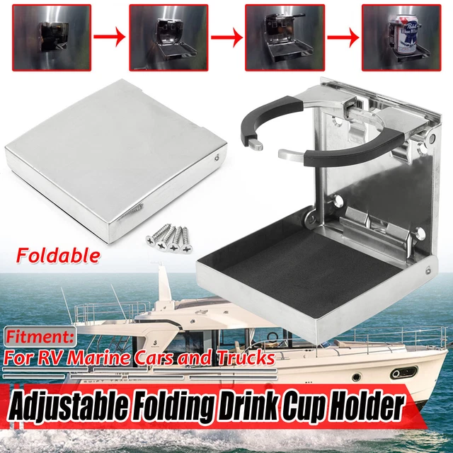 Amarine-made Pair Of Bigger Stainless Steel Adjustable Folding Drink Holders Marine Boat Caravan Car For Mug Cup Up To Dia 3-3/8 - View #4