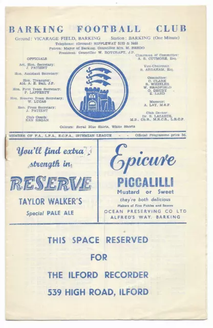 1960 Representative Match - ISTHMIAN LEAGUE v. ROYAL NAVY (at Barking FC)