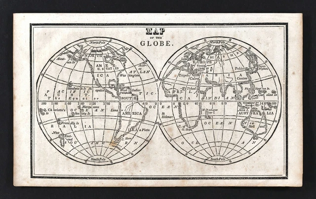 1830 Nathan Hale Map World Eastern Western Hemisphere America Europe Asia Africa