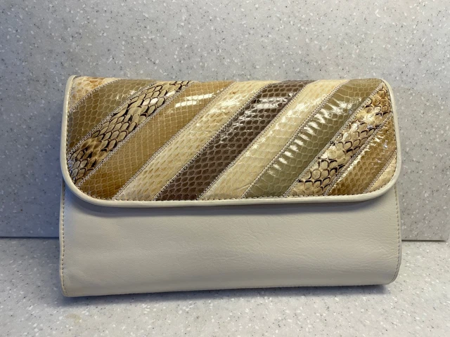 VTG CLEMENTE Clutch Cream Leather & Snakeskin Shoulder Bag  6" x 9"