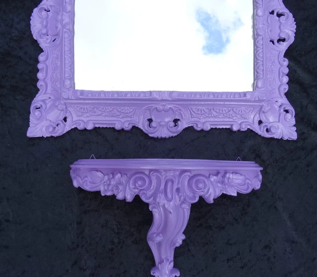 Set Console Et Miroir Mural Baroque En Argent - 44x38 Cm - Style Antique Italien - Neuf