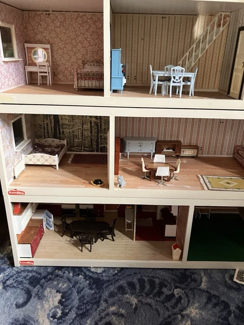 LUNDBY 1:18 COMPLETE Doll’s House 3 Storey 8 Rooms Furnished Wood ...