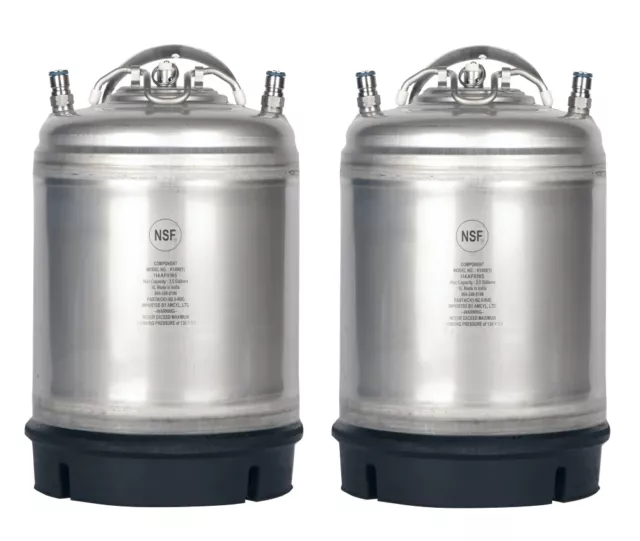 2 Pack New 2.5 Gallon AMCYL Ball Lock Kegs for Homebrew Cold Brew NSF Approved