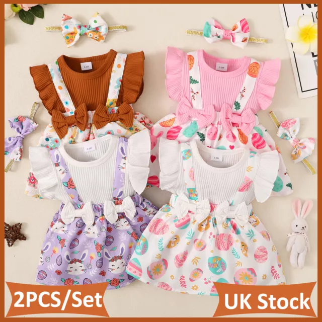 2PCS Newborn Baby Girls Outfits Romper Tops Dress Heandband Set Jumpsuit Clothes