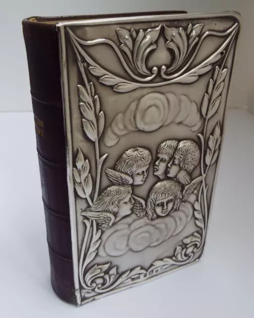 Stunning Large Antique 1904 Solid Sterling Silver Mounted "Cherubs" Prayer Book