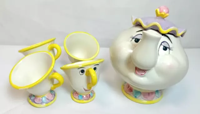 DISNEY Beauty & The Beast Mrs Potts and Chip with 3 Extra Cups Novelty Tea Set