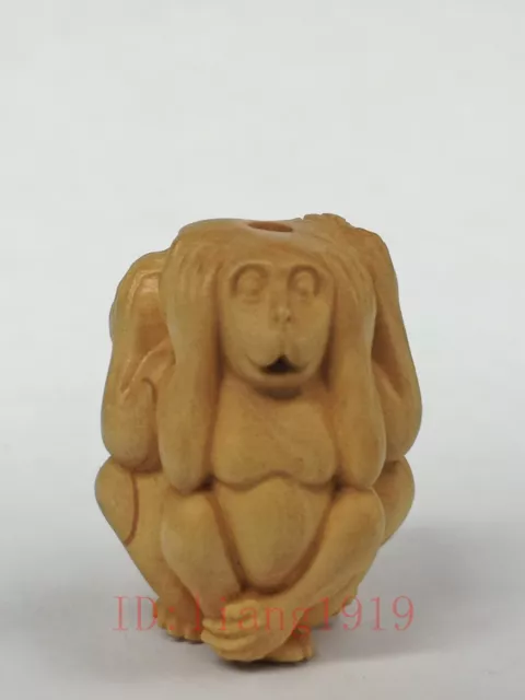 Collection Old Chinese Wood Carving Lovely 3 Monkey Statue Amulet Pendant Gift