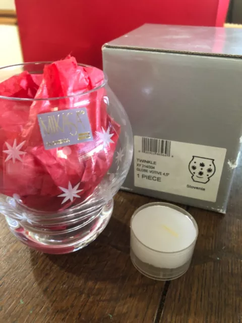 Mikasa Twinkle Globe Votive Candle Holder Crystal Star Tea Light Clear, 4.5" NIB
