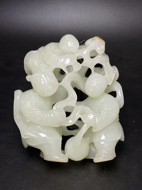 Chinese Exquisite Handmade Children carving Hetian Jade Statue