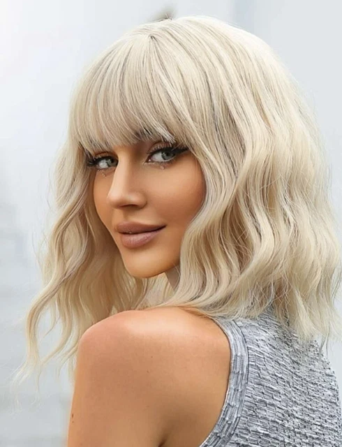 Perruque Synthétique Blonde Longue Et Ondulée Avec Frange - Bonnet Moyen - Style Naturel - Neuf Sans étiquettes