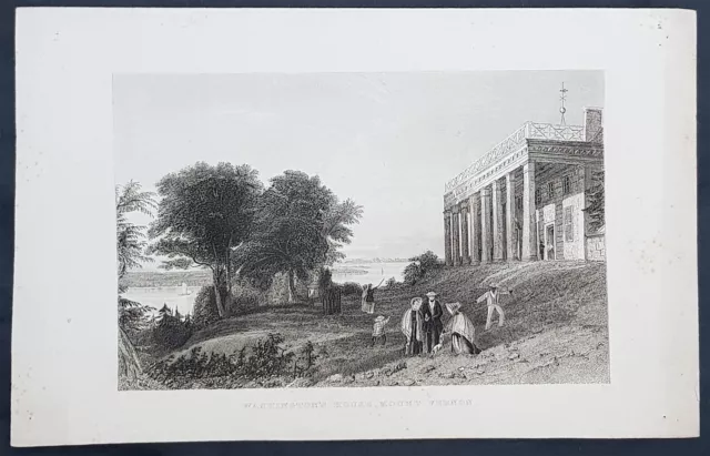 1840 William Bartlett Antique Print View of Washingtons Mount Vernon (35336)