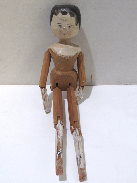 Antique 11 5/8" Wood Peg Penny Doll