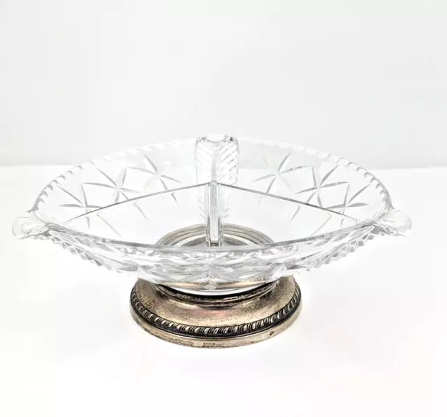 Antique Sheffield Co. Brooklyn NY Sterling Silver & Cut Crystal Glass Dish 8x3"