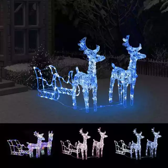 Reindeers & Sleigh Christmas Decoration 320 LEDs Acrylic Xmas Reindeer vidaXL
