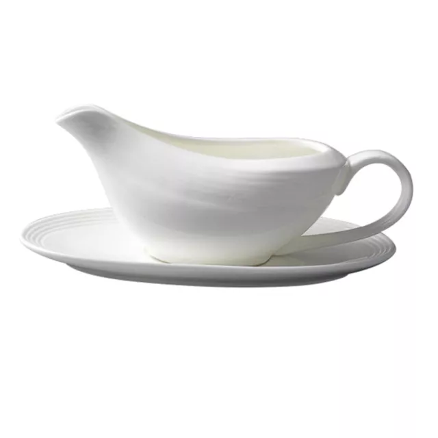 Ceramic Gravy Boat with Tray 160ml Easy Pour Saucer Pitcher White-QP