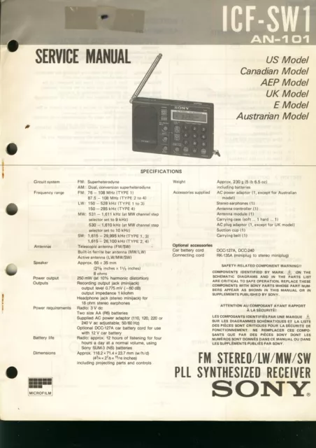 SONY ICF-SW1  Service Manual Original