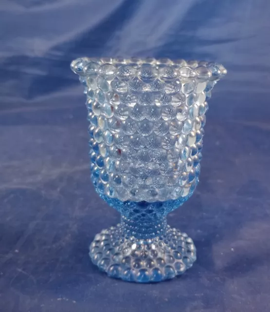 Vintage Blue Glass Hobnail Pedestal Votive Candle Holder