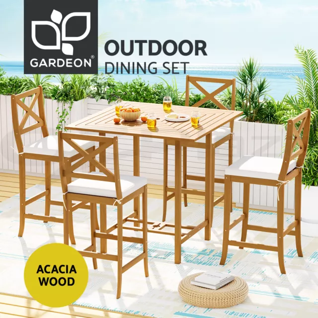 Gardeon 5pcs Outdoor Bar Table 4 Seater Stools Bistro Set Patio Acacia Wood