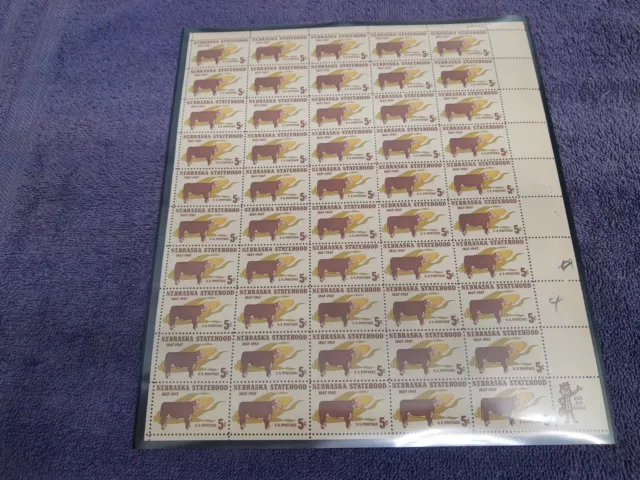 Scot 1328 NEBRASKA STATEHOOD Sheet of 50 - 5 Cent  MNH 7/29/1967