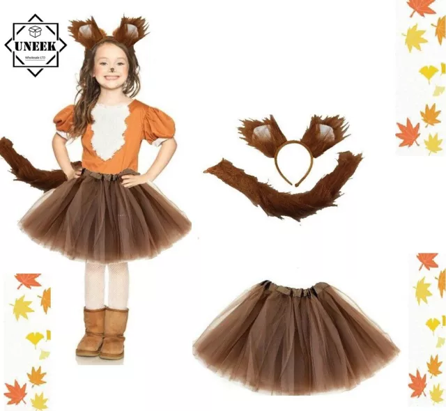 Fox Tutu Costume Kids Girls Animal Set Book Day Fancy Dress Halloween Party