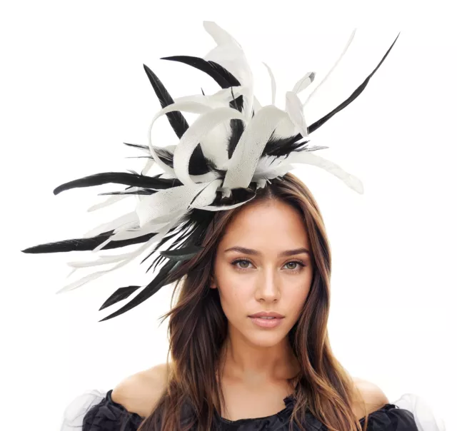 White Black Statement Fascinator Hatinator Hat Kentucky Derby Oaks Ladies Royal