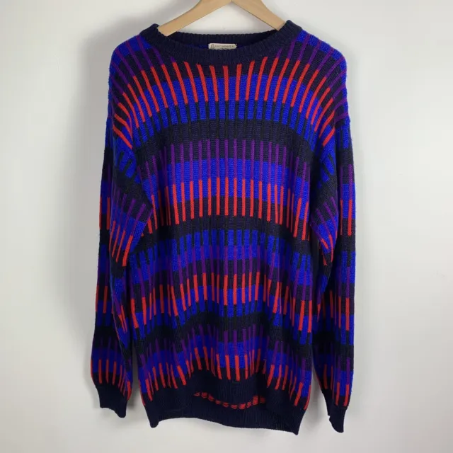 Vintage Mens Bright Pattern Jumper Crew Neck Approx Medium 80s 90s