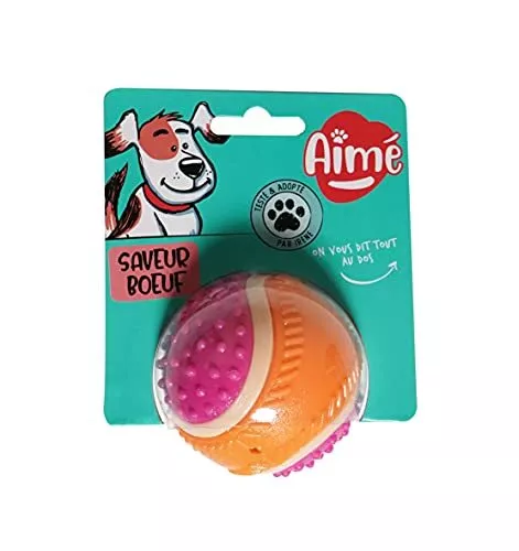 Aimé - Balle pour Chien 5 en 1 Saveur Bœuf - Jouet Interactif/Éducatif pour Déve