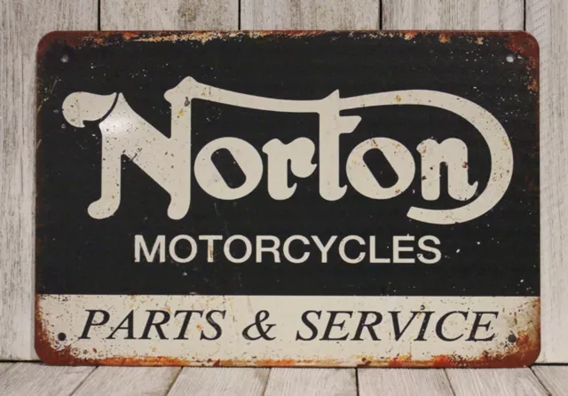 Norton Motorcycles Tin Metal Sign Parts & Service Vintage Style Mechanic XZ