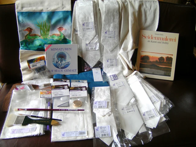 Colección Sedas - Bufanda en blanco Corbata Cojín Delantal Seda Silvestre Pincel Libro