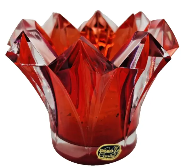 Mikasa Bohemian Crystal Candle Holder Votive Skyline Red Czech Republic Glass