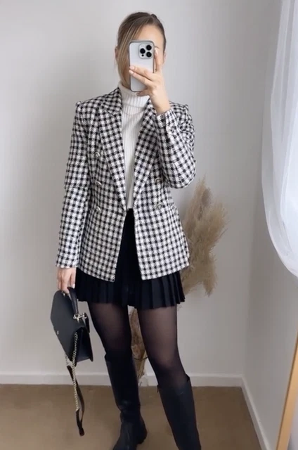 ZARA NEW WOMAN Plaid Double Breasted Blazer Ecru Black 2753 327 89.99 PicClick