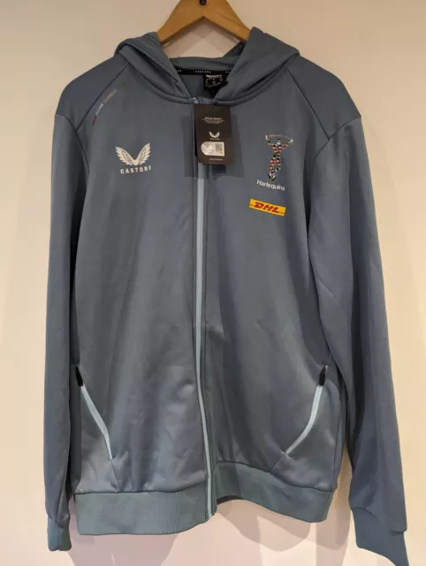 New Mens Castore Harlequins Rugby 23/24 Full Zip Blue Training Hoody Size Medium