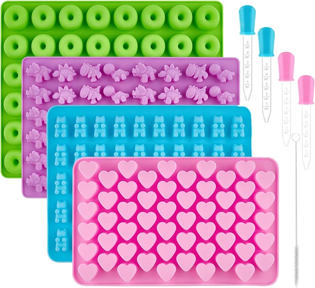 Gummy Bear Molds, 4 Silicone Candy Molds with 4 Droppers, Non-Stick Silicone Gum