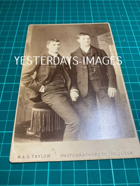 Cabinet Card Photograph Young Men Brothers Crucifix Watch Chain Taylor Sheffield