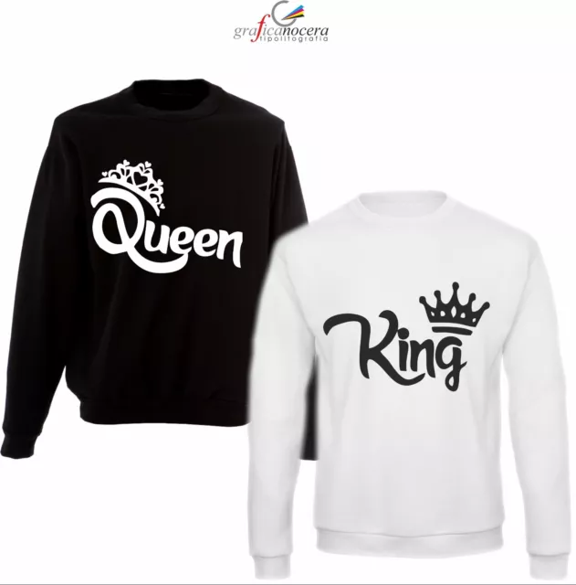 Coppia Felpe KING e QUEEN corona fidanzati amore idea regalo