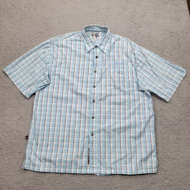 Phat Farm Shirt Men's Extra Large Blue White Plaid Short Sleeve Button Up