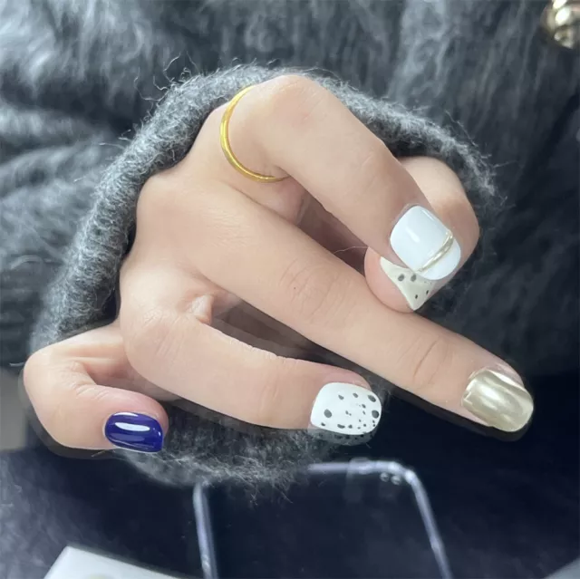 Hecho a mano uñas falsas invierno brillante prensa cuadrada en uñas para arte en uñas 10 piezas