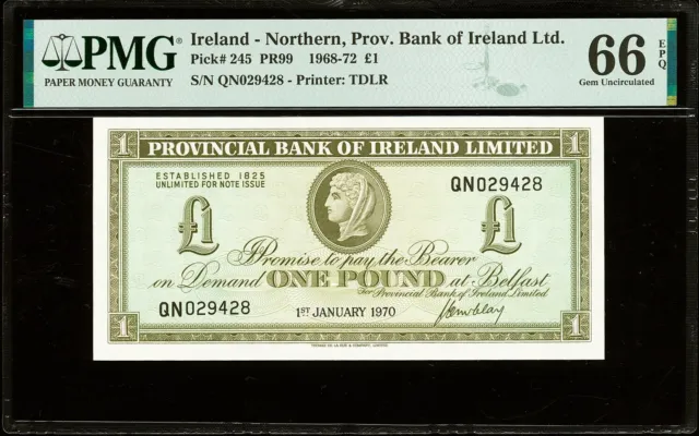 Northern Ireland One Pound 1970 Pick-245 GEM UNC PMG 66 EPQ